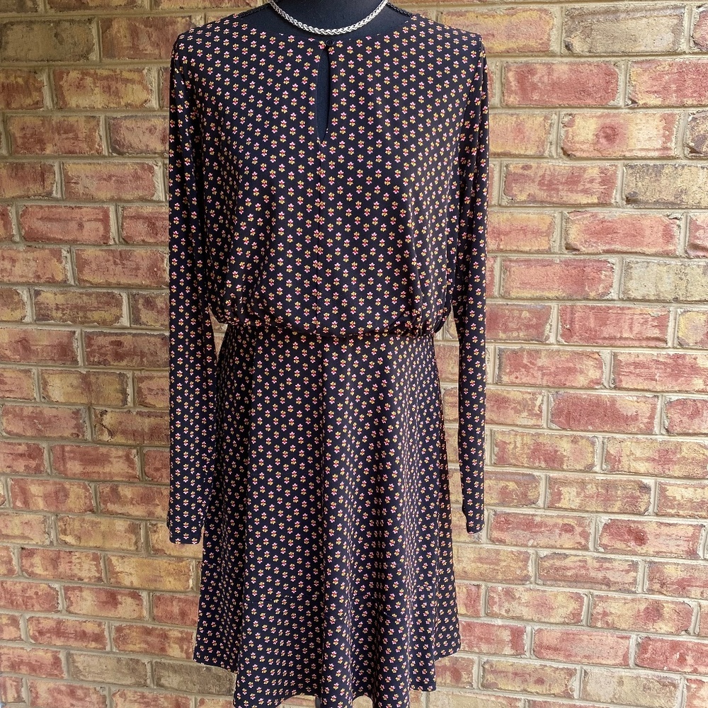 LOFT Black and Small Floral A-Line Dress